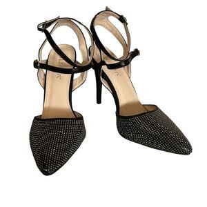 Liliana Womens Size 10 Heels Pumps Stiletto Black Rhinestones Ankle Strap